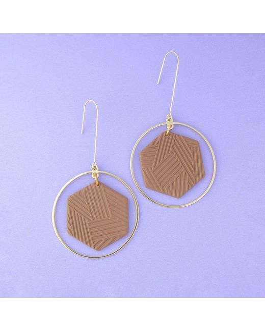By Chavelli Brown Hexagon Halo Dangly Earrings