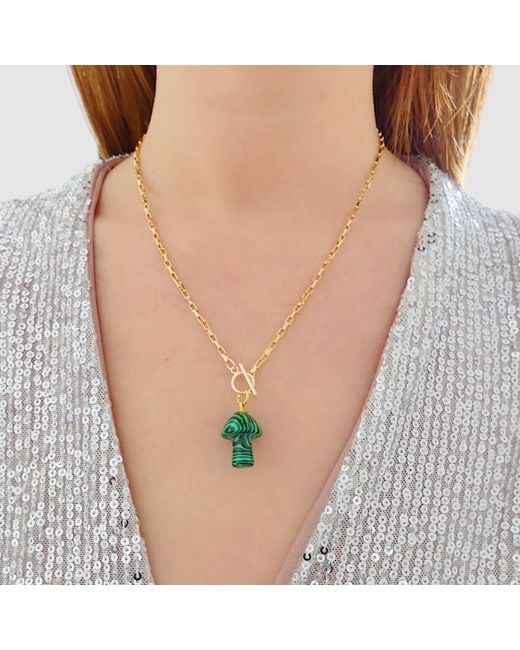VALERIE CHIC Metallic Mushroom Malachite Necklace Vintage Style 18K