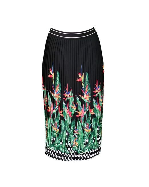 Lalipop Design Black Palm Tree Print Pleated Midi Skirt