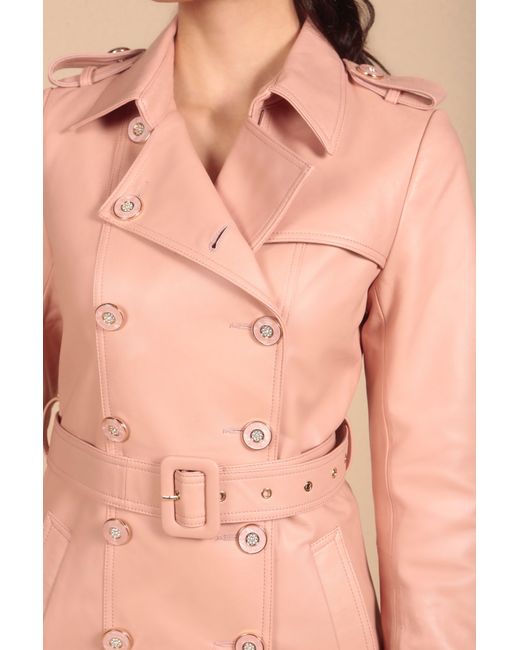 Santinni Pink 'Belle Du Jour' 100% Leather Trench Coat