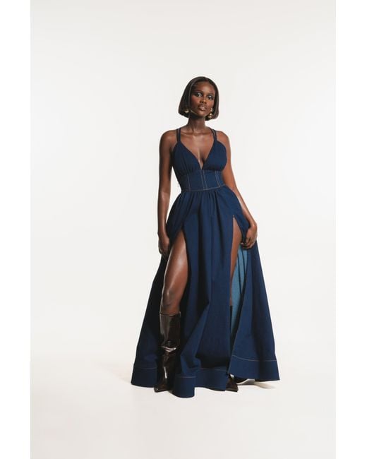 Ofuure Blue Adele Denim Maxi Dress