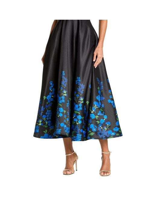 Mac Duggal Blue Halter Neck Floral Printed Satin Midi Dress