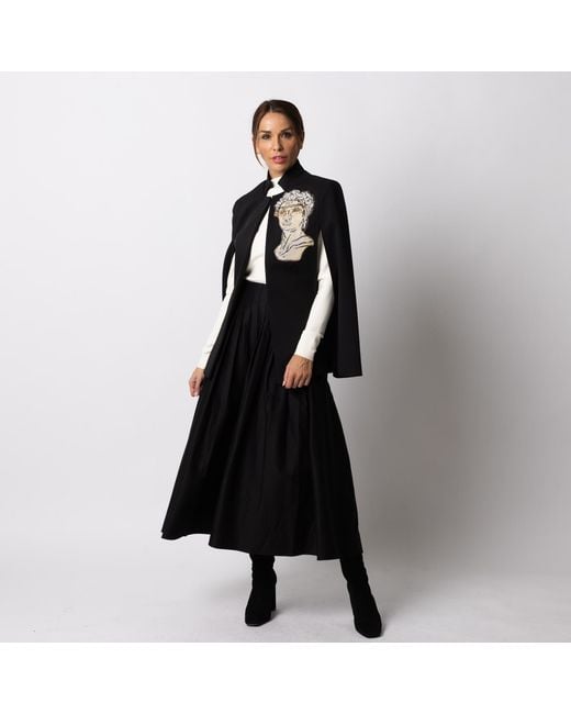 House of Laines London Black Laines Couture Tailored Cape With Embellished Greek God