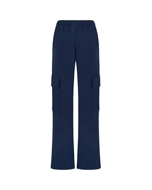 Nocturne Blue Cargo Pants With Elastic Waistband-navy