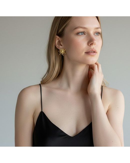 Maison De Gala Metallic Sunburst Statement Stud Earrings