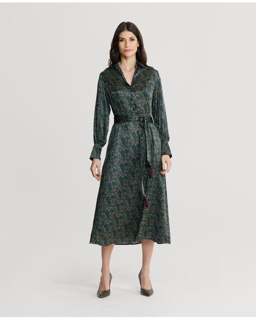Really Wild Clothing Green Hawthorn Silk Open Neck Shirt Dress