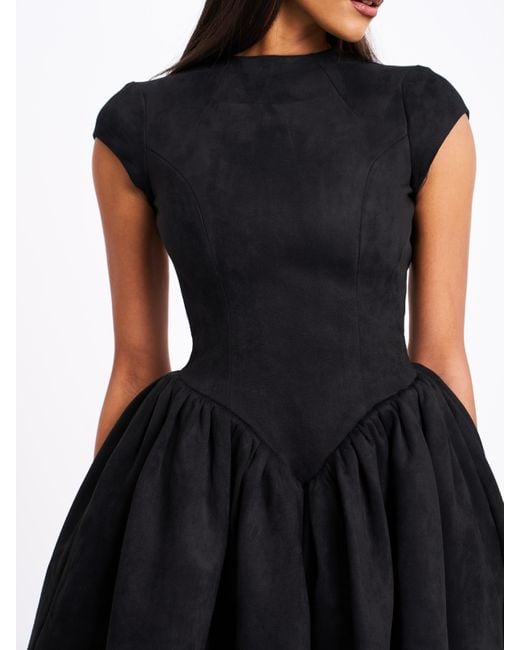 Miss Circle New York Black Jacqueline Backless Mini Puffy Suede Dress
