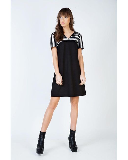 Conquista Black Stripe Detail A Line Dress