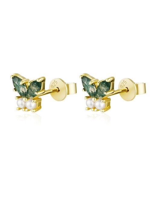 Azura Jewelry New York Green Monarch Butterfly Moss Agate Earrings Vermeil