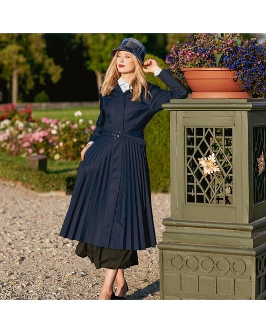 RainSisters Blue Fit & Flare A-Line Coat With Pleated Skirt Serenade