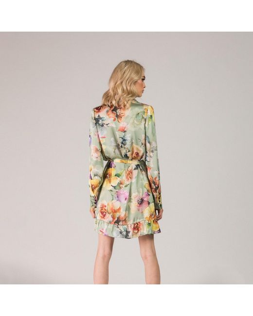 AVENUE No.29 Green Floral Print Satin Shirt Dress