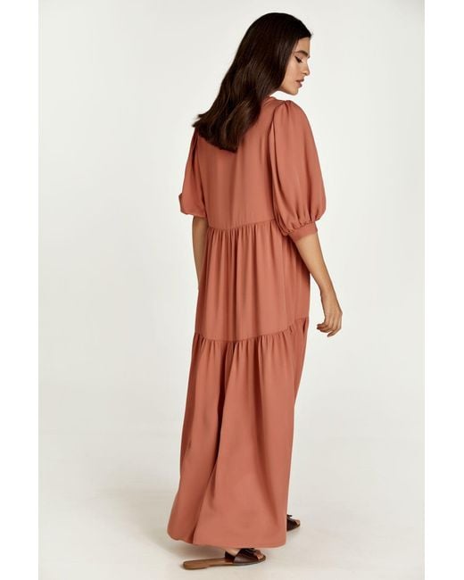 Conquista Red Terracotta V Neck Maxi Dress