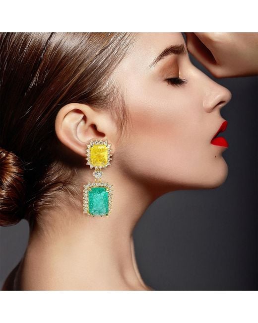 Michael Nash Jewelry Green Ally Canary And Emerald Crystal Clip On Earrings