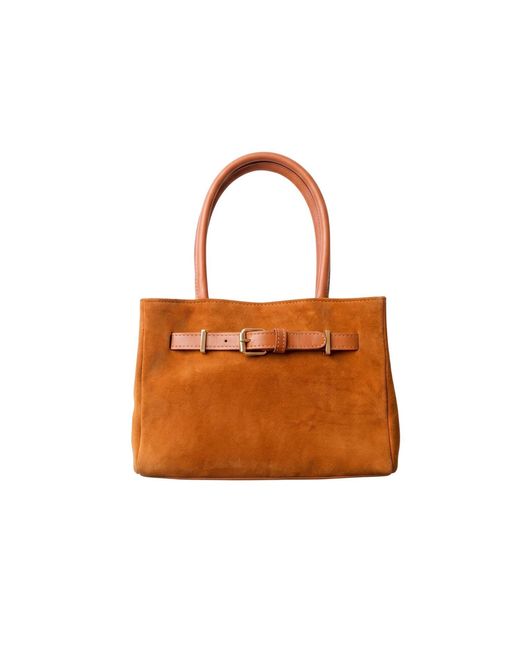Harmain Leathers Ltd Brown The Suede East-West Buckle Tote Bag – Cognac Tan