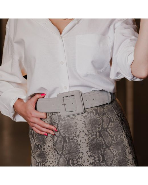 BeltBe Gray Suede Square Buckle Belt