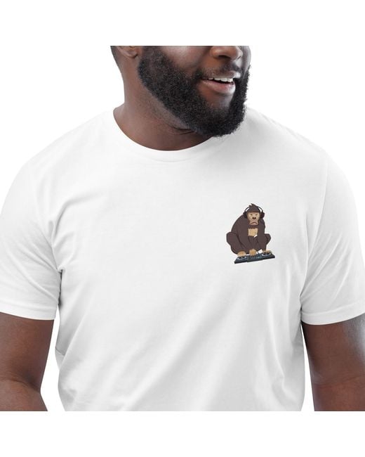 Anchor and Crew White D J Monkey Organic Cotton Embroidered T-Shirt for men