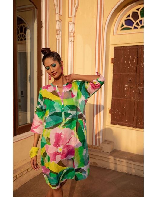 NoLoGo-chic Green Paper Rose Tunic Dress