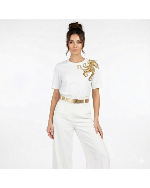 House of Laines London White Laines Couture Embellished Octopus T-Shirt