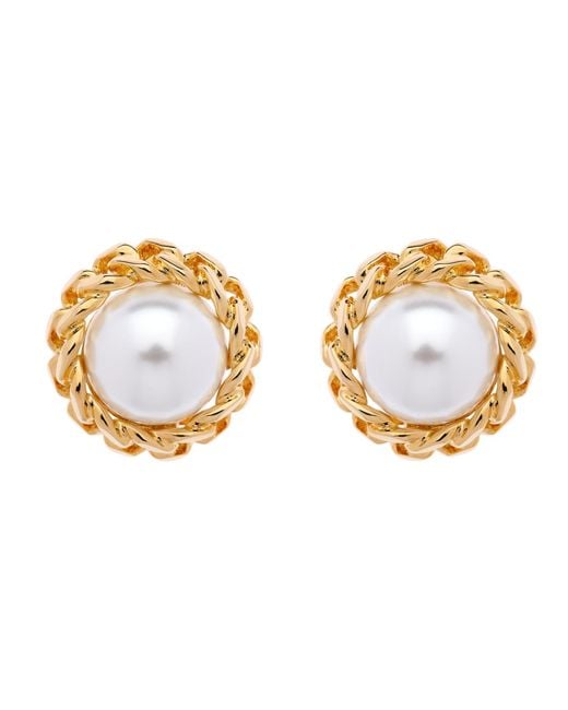 Emma Holland Jewellery Metallic Pearl & Chain Clip Earrings