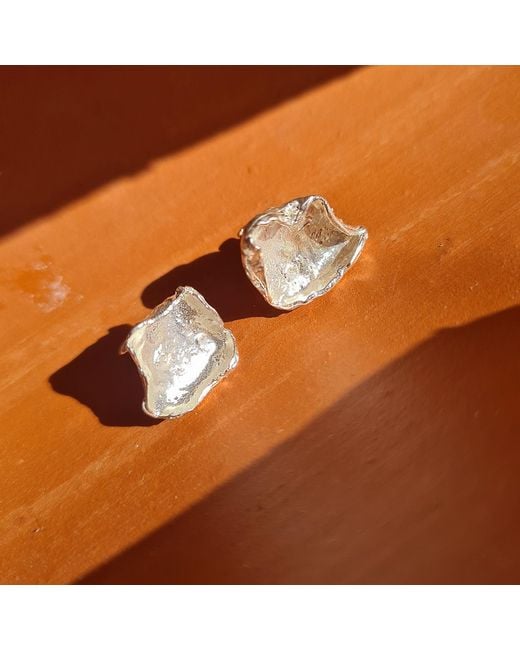 Janus Edinburgh White Textured Suilven Curved Petal Sterling Stud Earrings