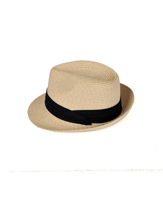 DAVID WEJ Black Neutrals Hugo Trilby Straw Hat for men