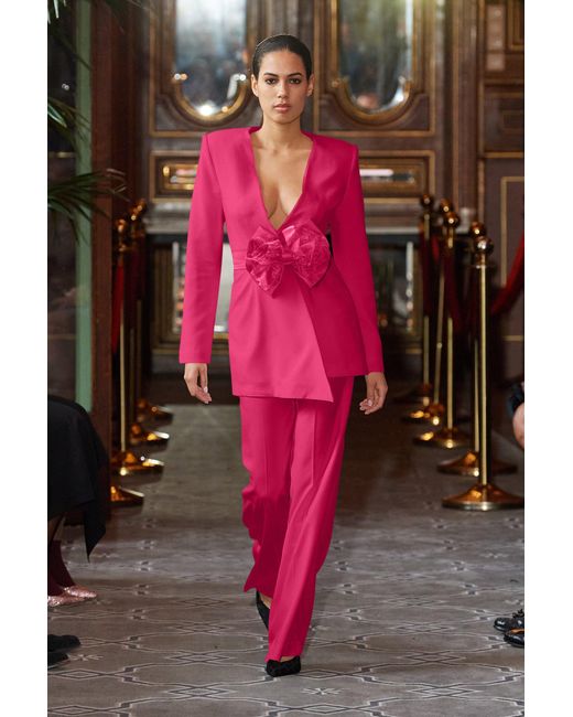Tia Dorraine Pink Rare Pearl Power Suit With Bow Belt