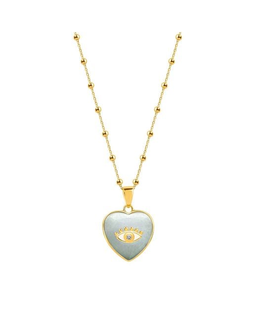 Karma and Luck Metallic Gleaming Love Jade Heart Diamond Evil Eye Necklace
