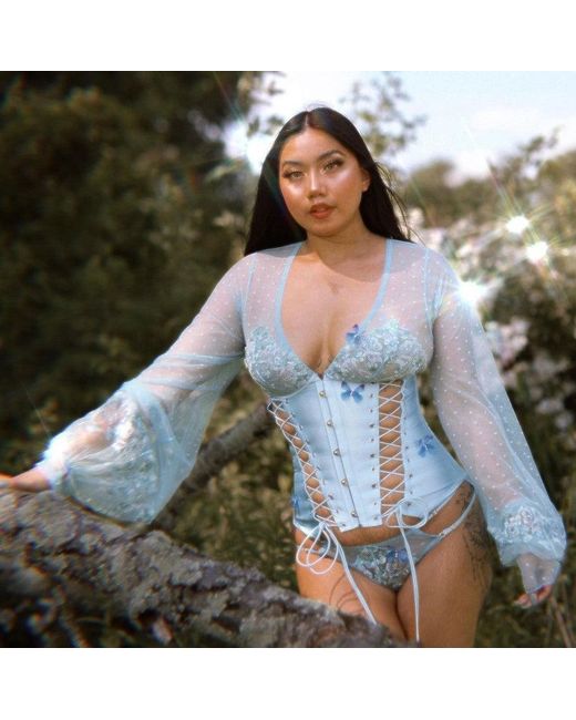 Empress Mimi Blue Madame X Lace Butterfly Corset With Butterfly Detail