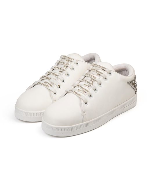 Rettrose White Lexi Luxury Suede Handmade Embellished Tennis Shoe