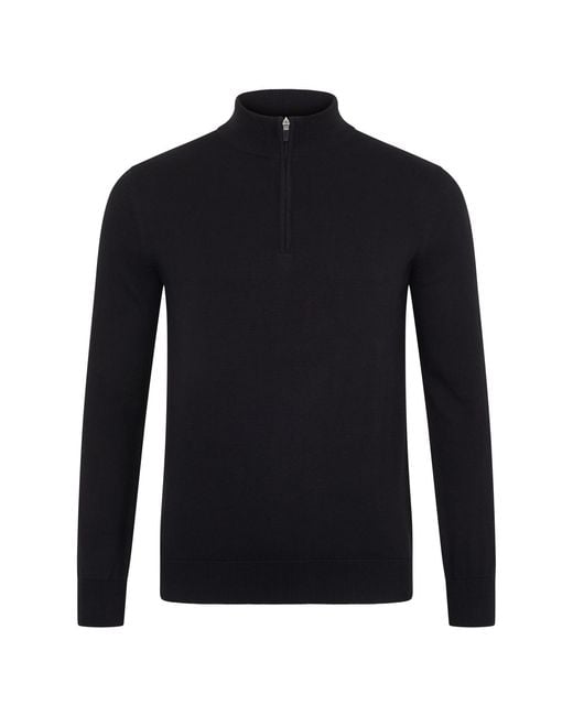 Paul James Knitwear Black Lightweight Foster Cotton Zip Neck Jumper for men