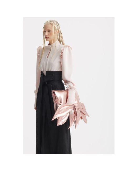 Julia Allert Pink Petal Metallic Faux Leather Evening Clutch Bag –