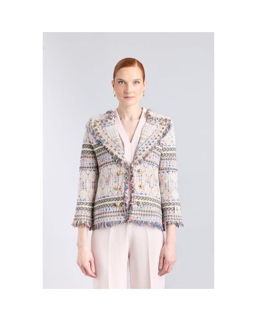 The Extreme Collection Gray Lady Jacket With Jewel Buttons And Frayed Trims