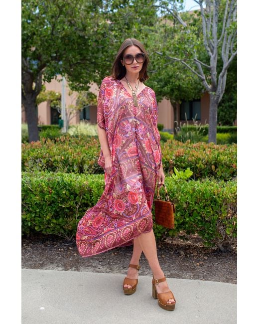 Jennafer Grace Red Lorraine Rose Paisley Caftan
