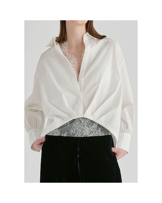 Paisie White Two-Piece Pleated Waist Shirt Set With Lace Cami Underlay