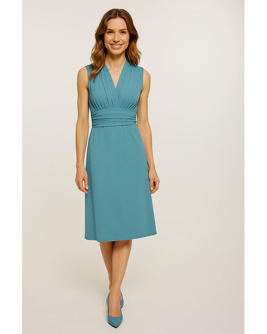 Conquista Blue Dusty Sleeveless V-Neck Wrap Dress – Soft Viscose Jersey