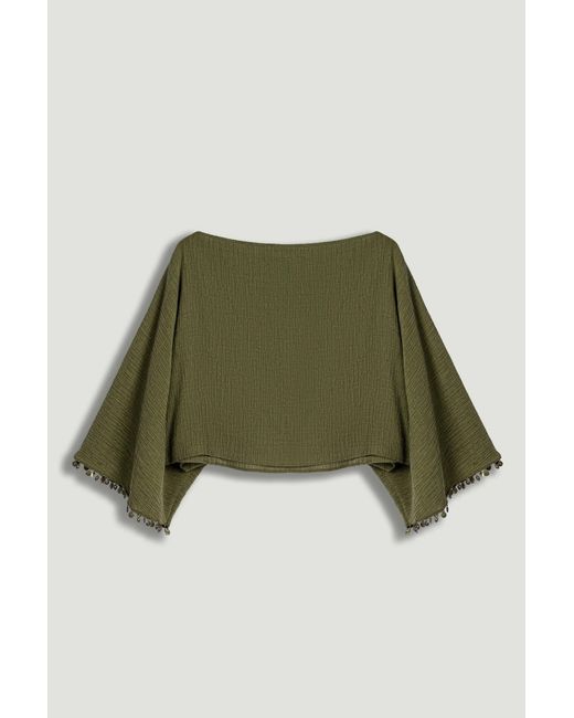 Nocturne Green Neutrals Cropped Boat-Neck Blouse