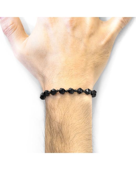 Anchor and Crew Black Agate Zebedee & Stone Beaded Macrame Bracelet for men