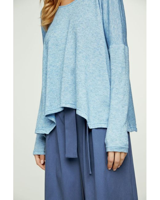Conquista Blue Light Melange Knit Handkerchief Hem Top