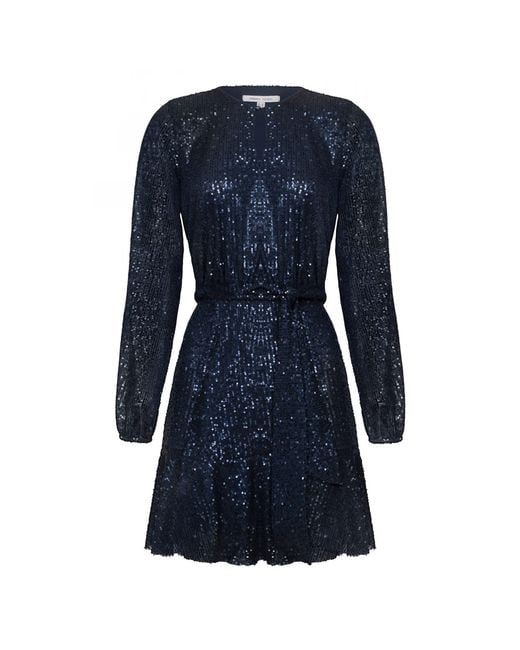 Urban Touch Blue Sequin Skater Dress With Long Sleeve
