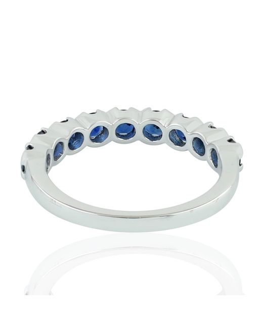 Artisan Natural Blue Sapphire Handmade Band Ring 18k White Gold