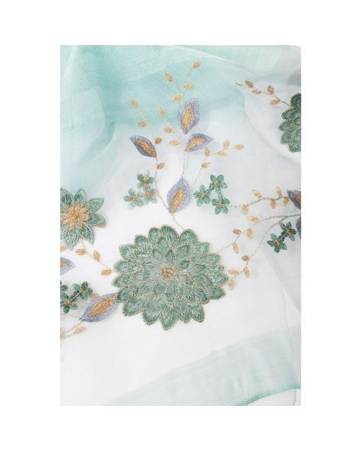 Saachi Blue Floral Embroidered Silk Aqua Scarf