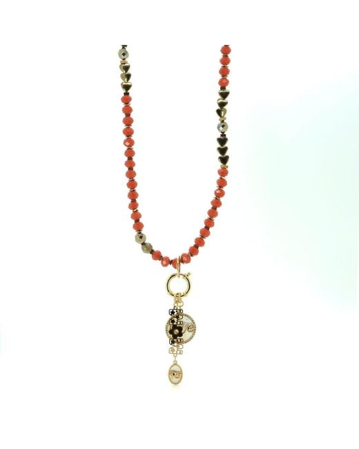Ebru Jewelry Metallic Journey Of Love Mom Pendant Beaded Necklace