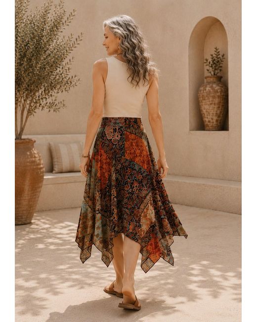 Lumina Eligma Brown Bohemian Midi Skirt