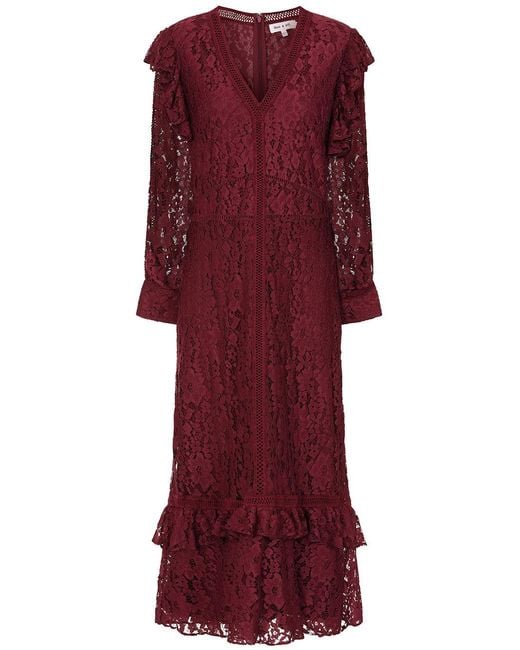 Frock and Frill Red Moira Burgundy Lace Midaxi Dress