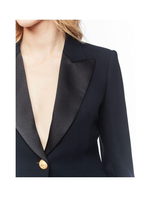 The Extreme Collection Blue Single Breasted Premium Crepe Navy Blazer With Satin Flaps Carlotta