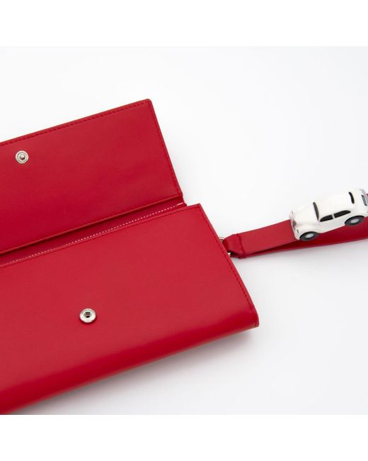 Absurde Red Parking Leather Bifold Wallet With Car