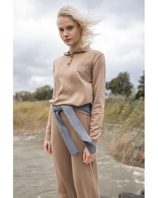 SALANIDA Natural Neutrals Galante 100% Merino Polo Top