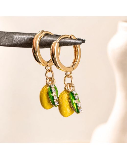 My Little Nature Yellow Hoop Earrings Plated Fruit Earrings With Lemon Charms