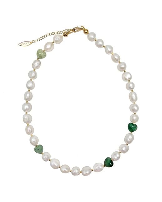 Farra Metallic Freshwater Pearls With Heart Shaped Aventurine Free Style Necklace
