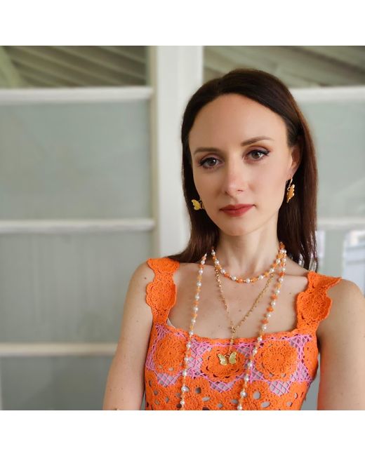 Farra Metallic Butterfly Agate Stone Dangle Earrings